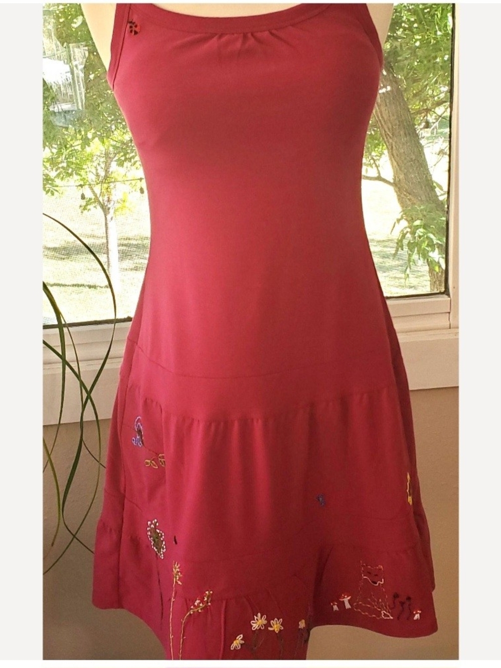 Womens Small Prana Hand Embroidered Fox Dress Athletic Casual